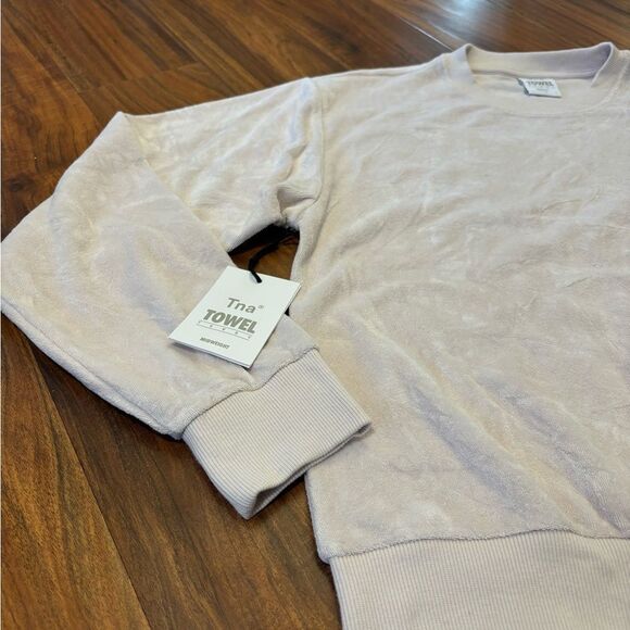 TNA Aritzia Towel Terry Midweight pale pink/beige crewneck sweatshirt NWT - Picture 3 of 6